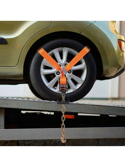 Ratchet Tie Down Straps Or Wheel Chock Tie Down Kit Or Car Tie Down With Chain Anchors, 2" X 120" Or 2" X 96" Tire Straps, 5512 Or 5865 LBS Working Load, 11023 LBS Breaking Strength, Car Tie Down Str