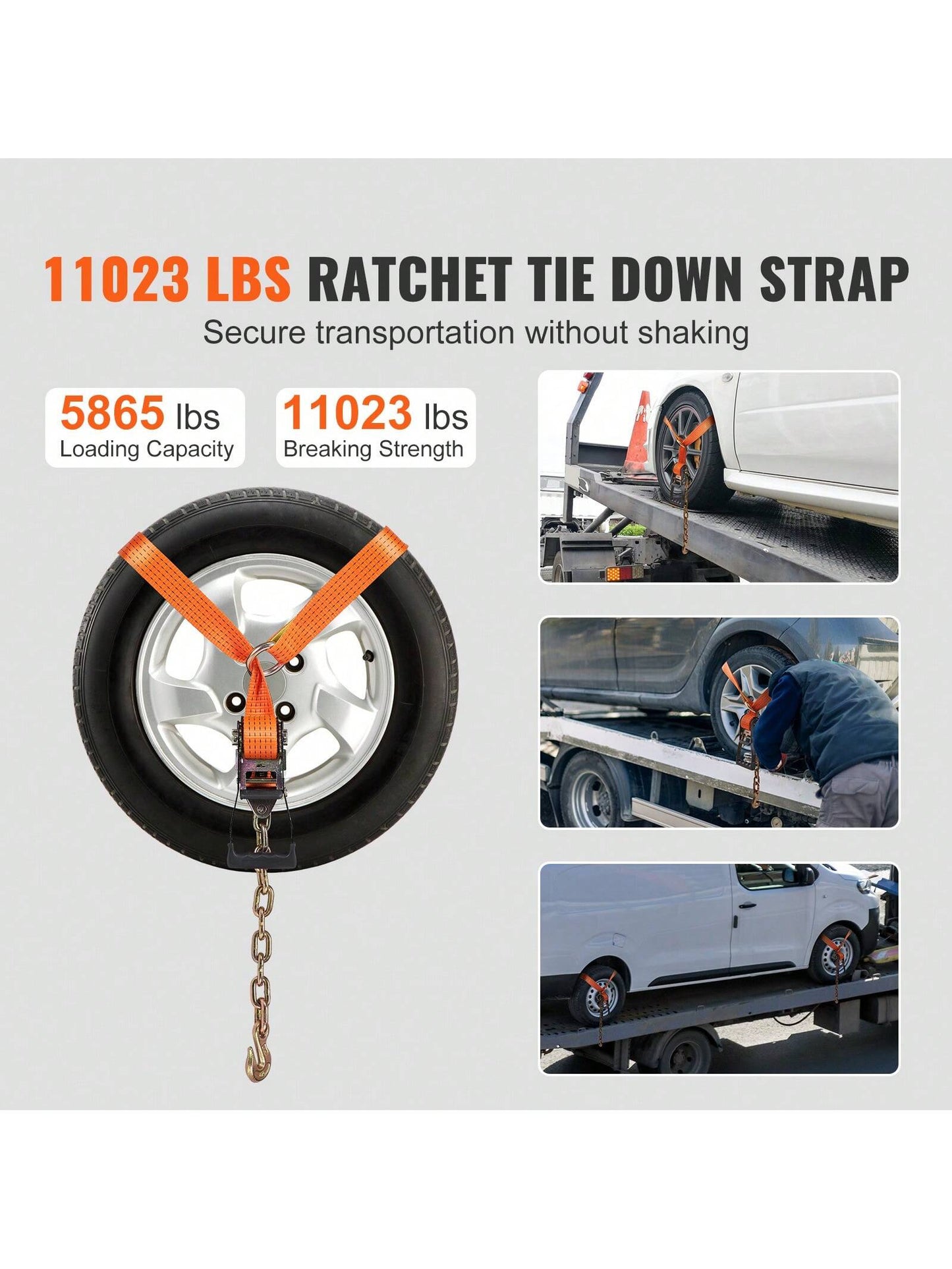 Ratchet Tie Down Straps Or Wheel Chock Tie Down Kit Or Car Tie Down With Chain Anchors, 2" X 120" Or 2" X 96" Tire Straps, 5512 Or 5865 LBS Working Load, 11023 LBS Breaking Strength, Car Tie Down Str