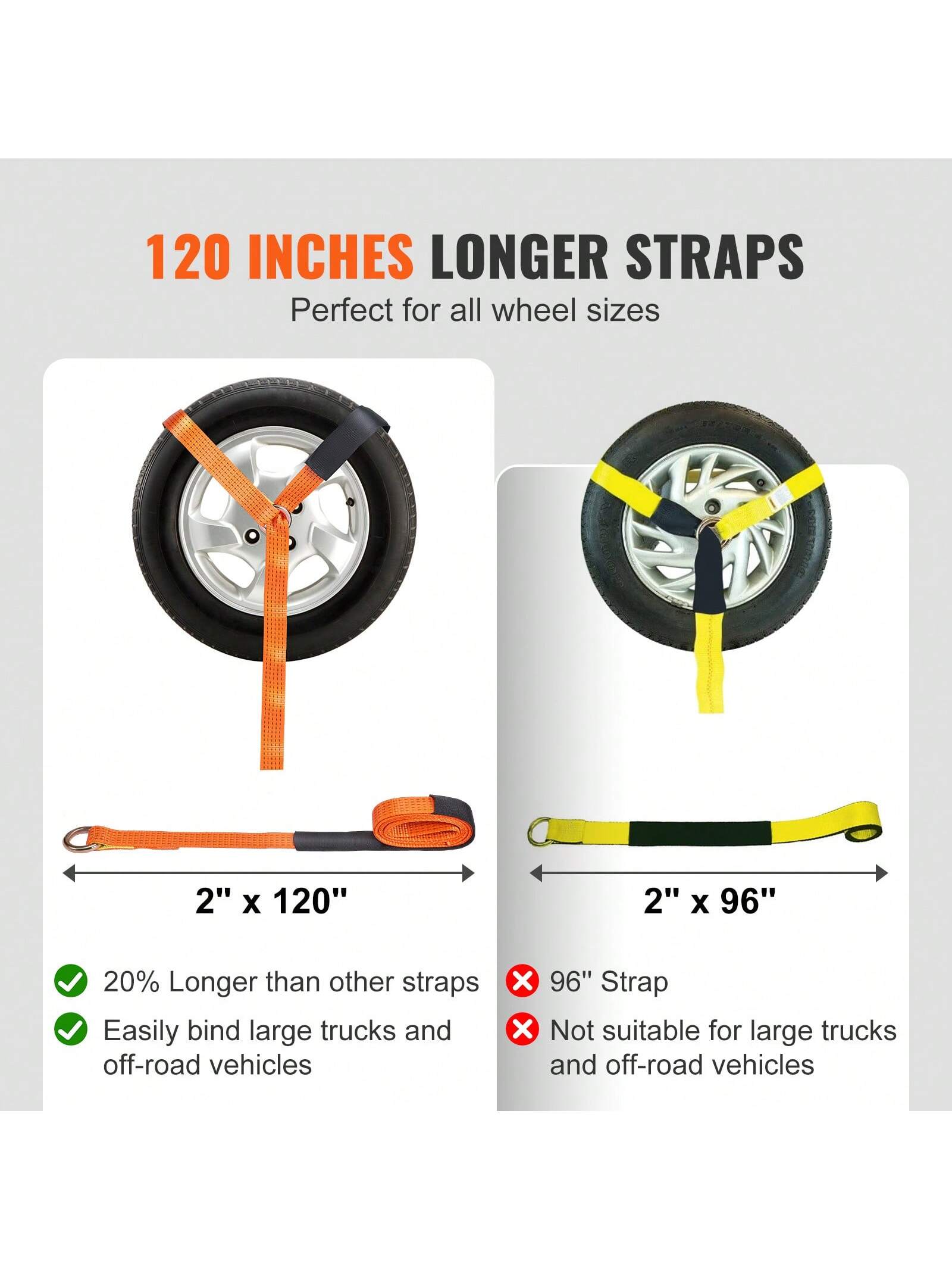 Ratchet Tie Down Straps Or Wheel Chock Tie Down Kit Or Car Tie Down With Chain Anchors, 2" X 120" Or 2" X 96" Tire Straps, 5512 Or 5865 LBS Working Load, 11023 LBS Breaking Strength, Car Tie Down Str