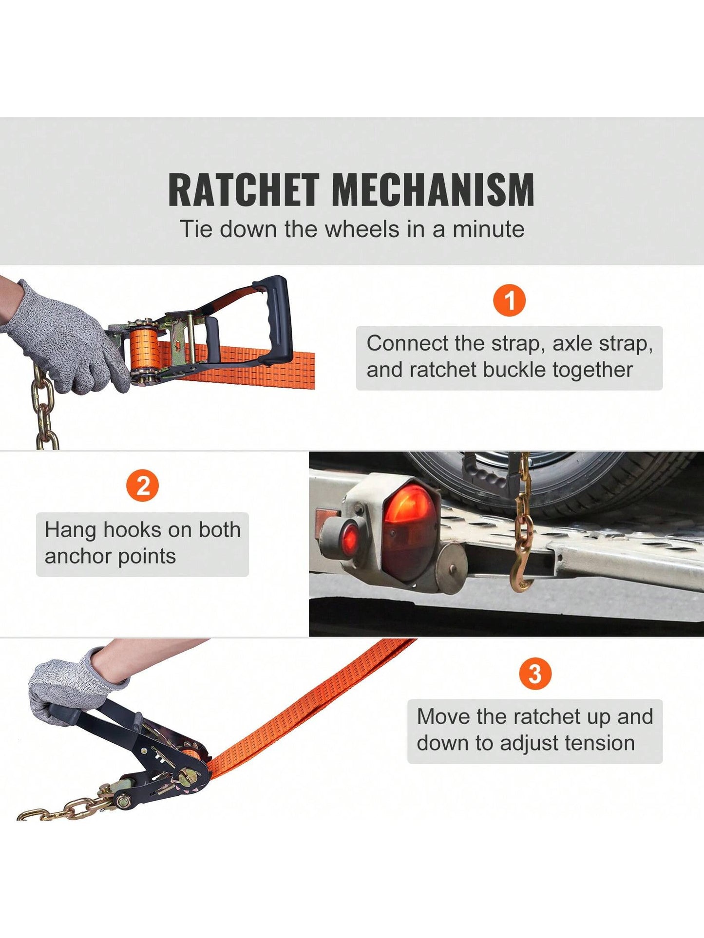 Ratchet Tie Down Straps Or Wheel Chock Tie Down Kit Or Car Tie Down With Chain Anchors, 2" X 120" Or 2" X 96" Tire Straps, 5512 Or 5865 LBS Working Load, 11023 LBS Breaking Strength, Car Tie Down Str
