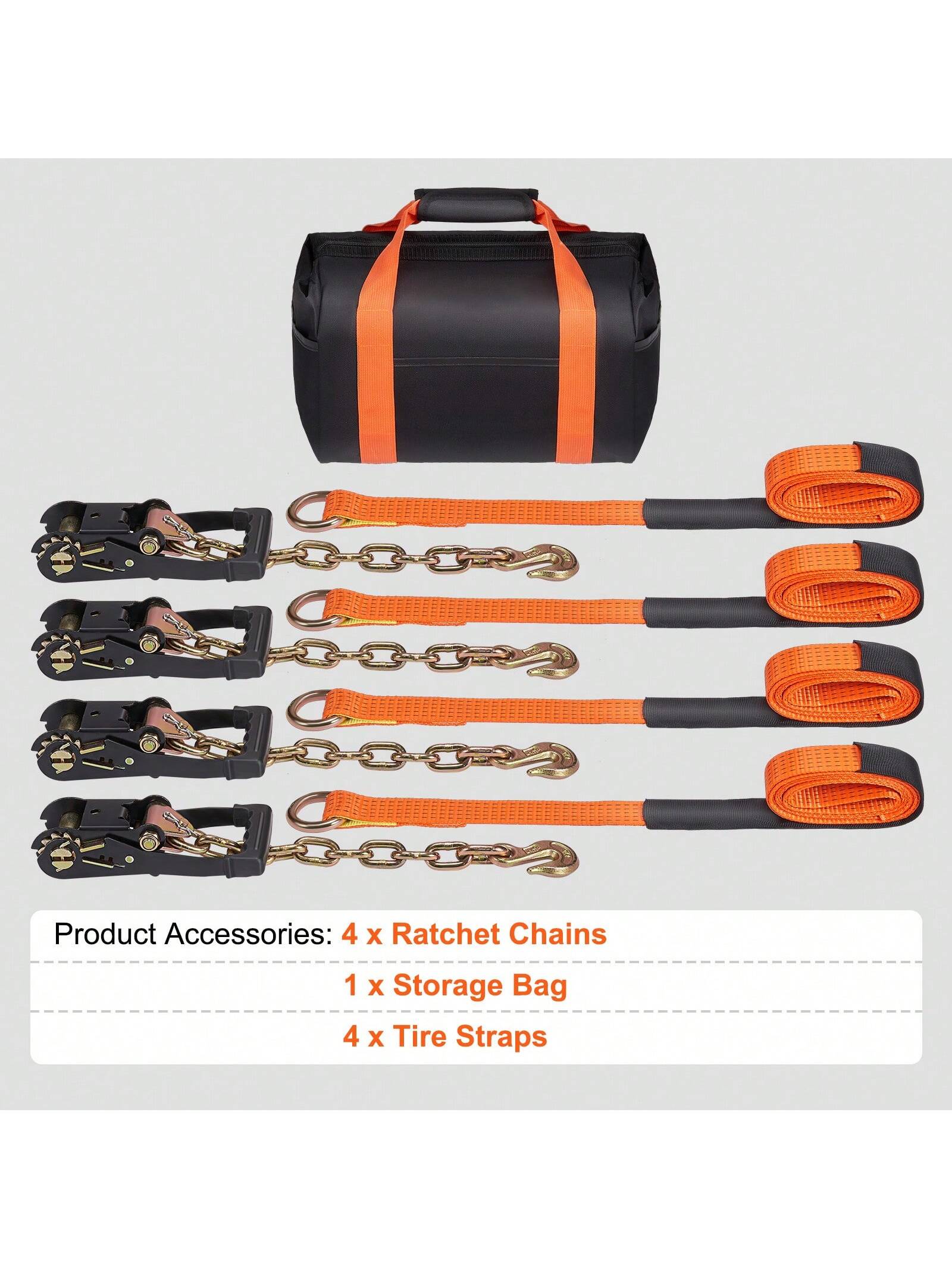 Ratchet Tie Down Straps Or Wheel Chock Tie Down Kit Or Car Tie Down With Chain Anchors, 2" X 120" Or 2" X 96" Tire Straps, 5512 Or 5865 LBS Working Load, 11023 LBS Breaking Strength, Car Tie Down Str