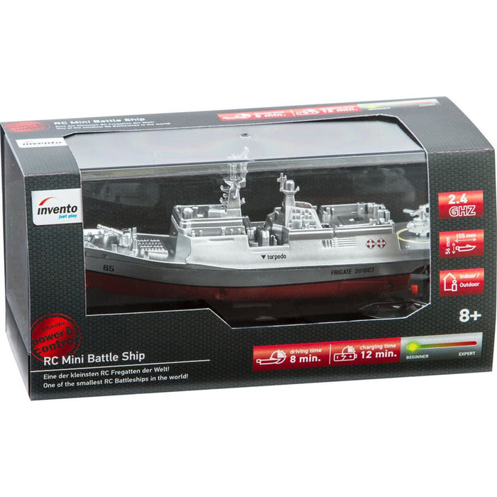 RC mini 2 channel mini battleship with rechargeable battery pack, run time 8 minutes, outdoor safe, ok for swimming pools