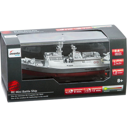 RC mini 2 channel mini battleship with rechargeable battery pack, run time 8 minutes, outdoor safe, ok for swimming pools