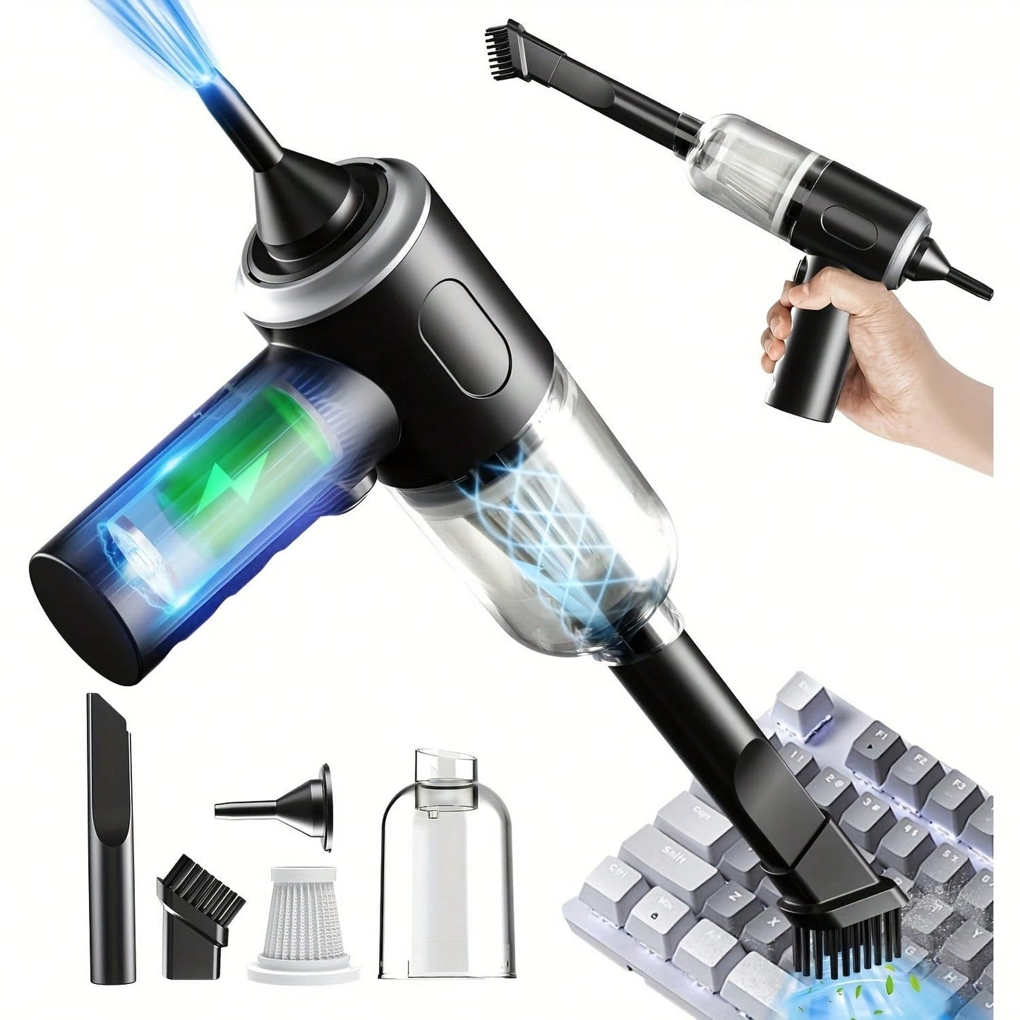 Rechargeable Handheld Vacuum Cleaner, Cordless Dust Catcher Portable Automotive Vacuum Cleaner With Powerful Cleaner Hand Air Duster For Cleaning Cars, Workshops, Computers, Homes, Decoration, Offices