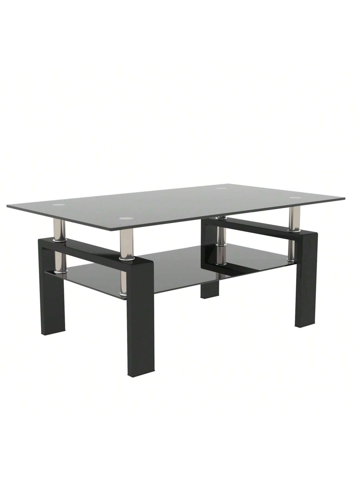 Rectangle Black Glass Coffee Table, Black Legs Modern Home Furniture Side Center Tables For Living Room