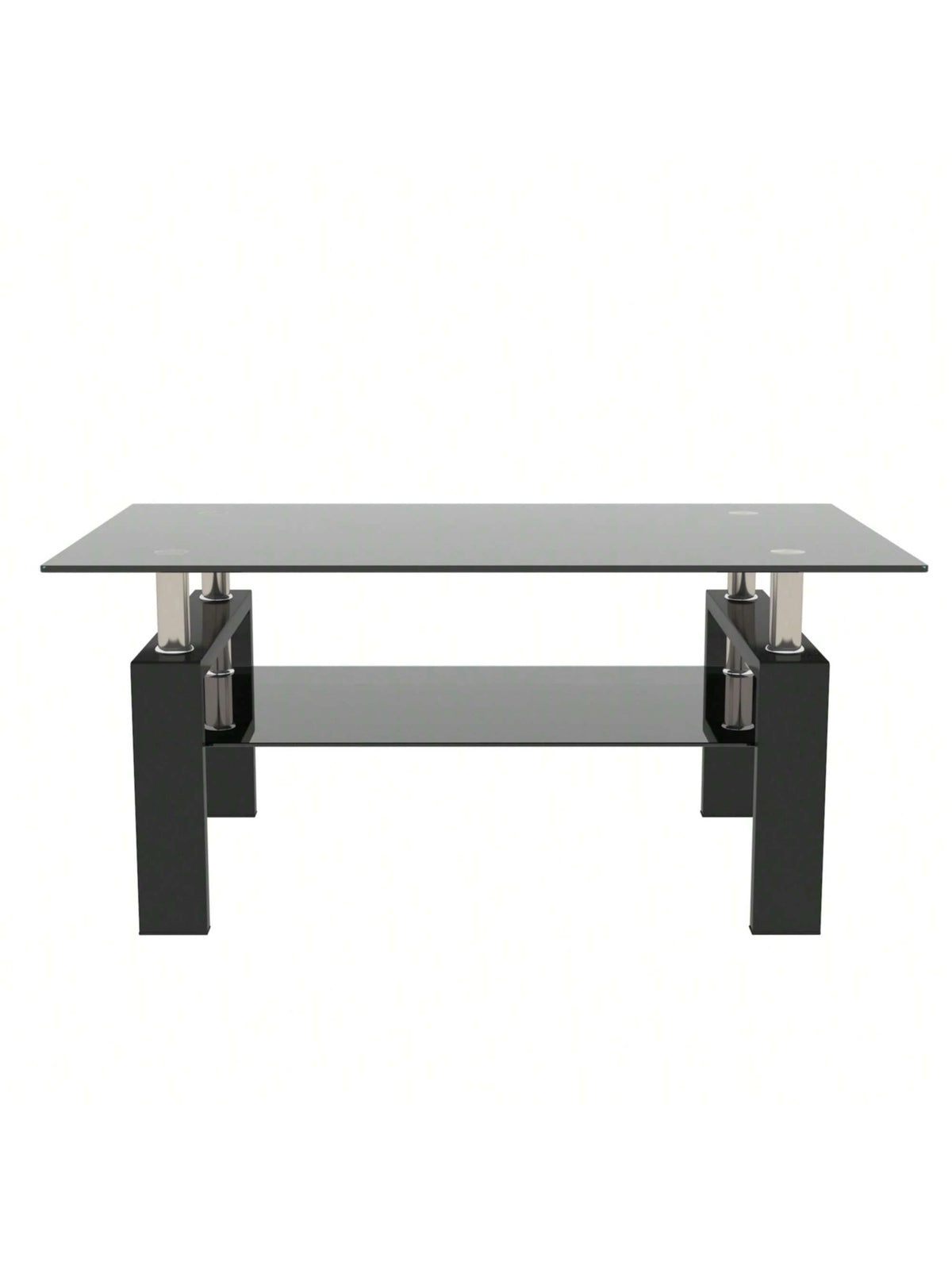Rectangle Black Glass Coffee Table, Black Legs Modern Home Furniture Side Center Tables For Living Room