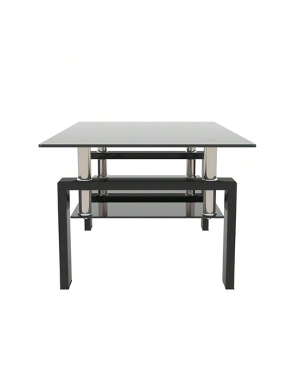 Rectangle Black Glass Coffee Table, Black Legs Modern Home Furniture Side Center Tables For Living Room