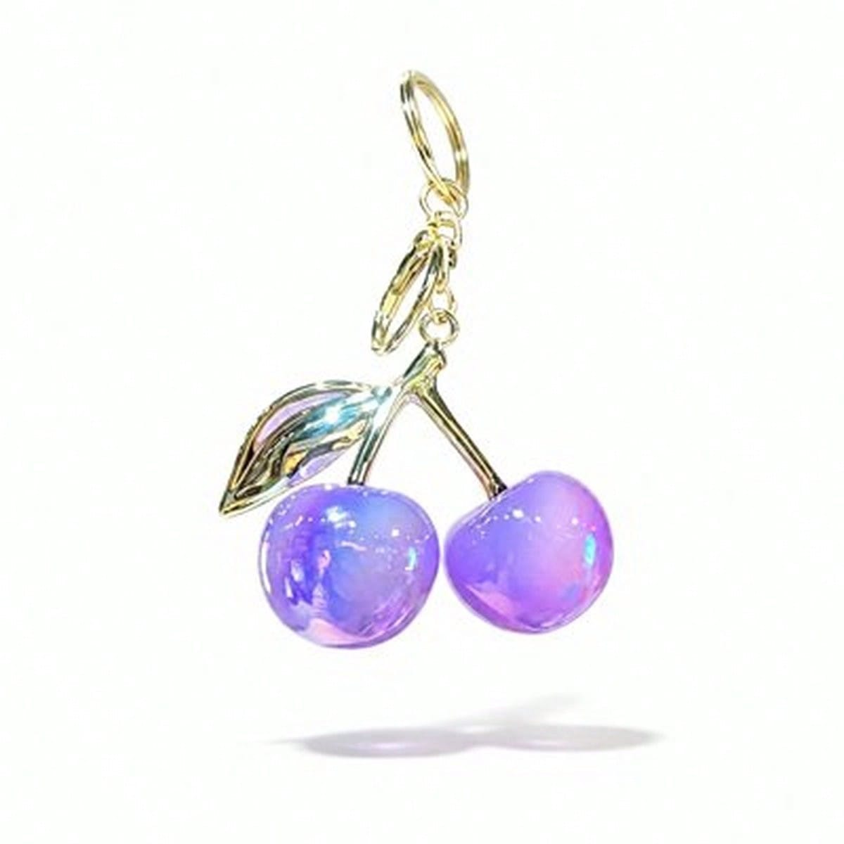 Red-Blue Gradient Cherry Leaf Shiny Keychain Pendant, Cute Women Handbag Charm, Birthday Halloween Valentine Gift, Car Key Wallet Mini Decor Accessory