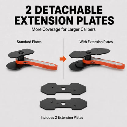 Red Brake Caliper Compression Tool With 360° Swing Ratchet, Brake Piston Spreader With 2 Extension Plates For Single, Twin And Quad Piston Disc Brake Calipers