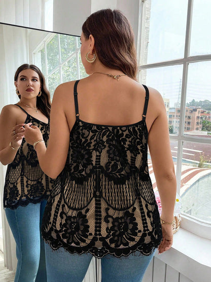Reflora Plus Size Women Summer Casual Vacation Floral Lace Camisole
