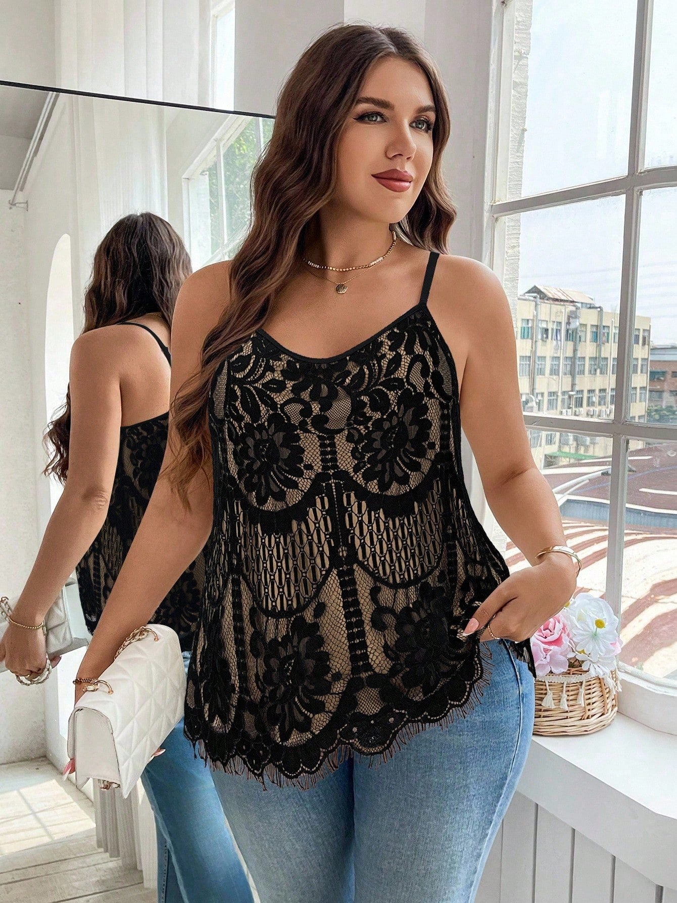 Reflora Plus Size Women Summer Casual Vacation Floral Lace Camisole