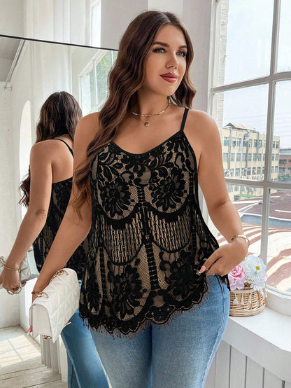 Reflora Plus Size Women Summer Casual Vacation Floral Lace Camisole