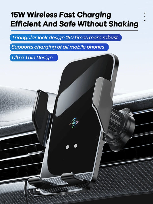 REMAX 15W Car Wireless Fast Charger; Auto-Clamping; 360° Free Rotation;Firm And Anti-Shake; Center Console Phone Holder; Universal Navigation Bracket; Compatible With IPhone/Android;Car Accessories; C