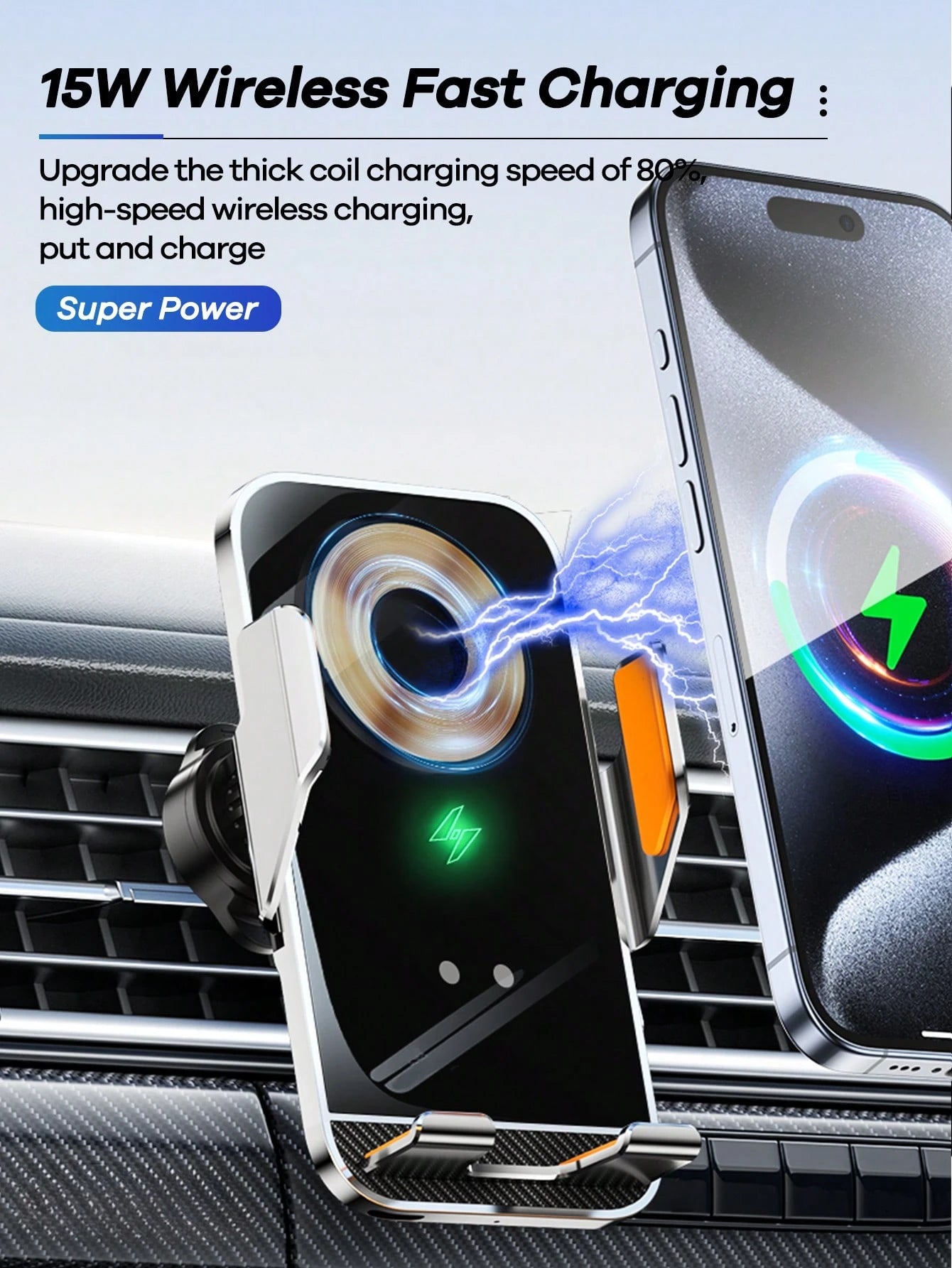 REMAX 15W Car Wireless Fast Charger; Auto-Clamping; 360° Free Rotation;Firm And Anti-Shake; Center Console Phone Holder; Universal Navigation Bracket; Compatible With IPhone/Android;Car Accessories; C