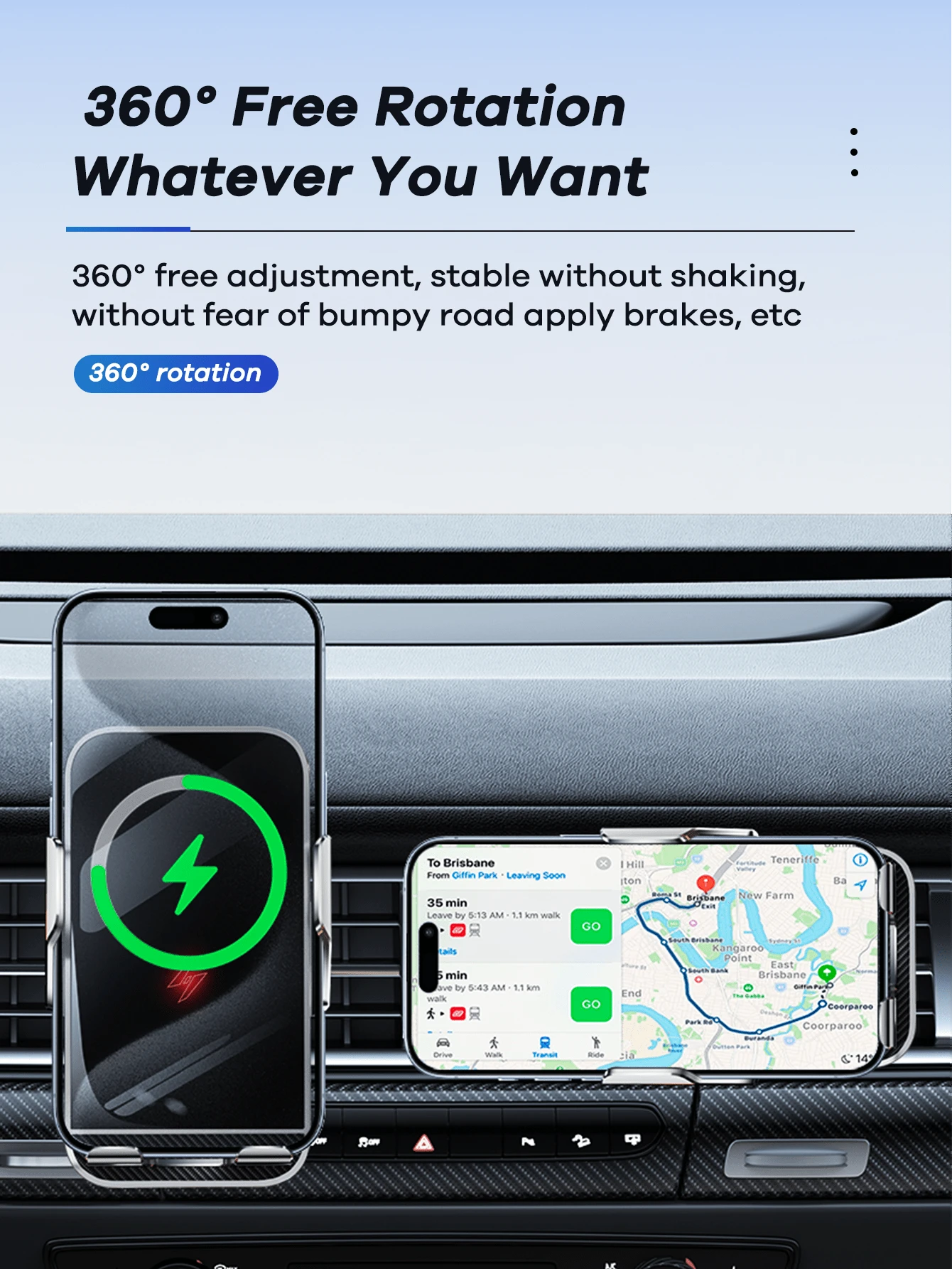 REMAX 15W Car Wireless Fast Charger; Auto-Clamping; 360° Free Rotation;Firm And Anti-Shake; Center Console Phone Holder; Universal Navigation Bracket; Compatible With IPhone/Android;Car Accessories; C
