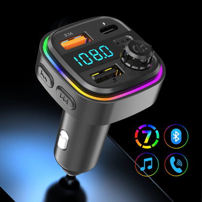 REMAX 3-Port Fast Charging Bluetooth Car Charger With RGB Ambient Light; USB-C Port; Built-In Microphone For Music/Call/Navigation; Bluetooth 5.3 With Auto Reconnect; Bluetooth & USB Dual-Mode Playbac
