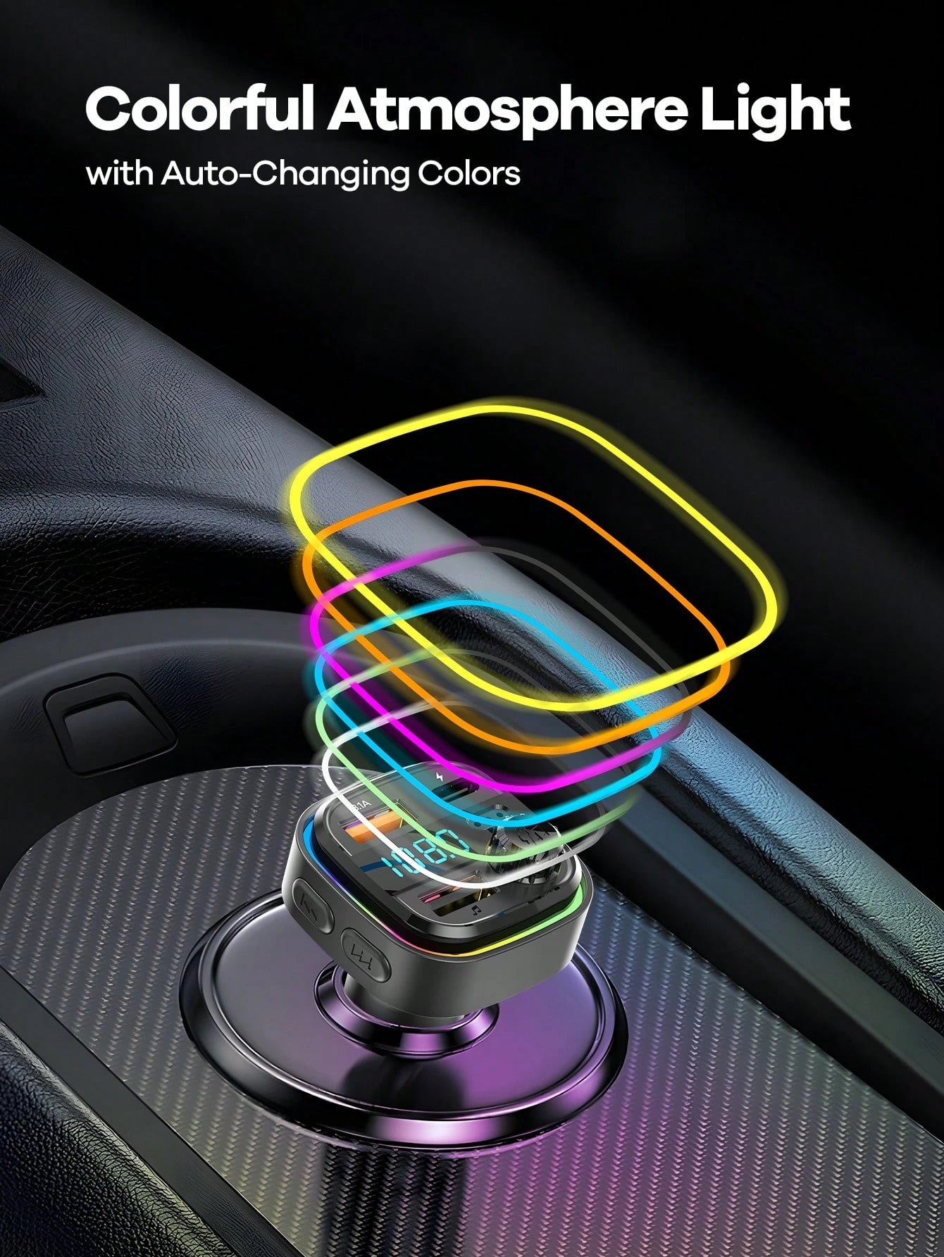 REMAX 3-Port Fast Charging Bluetooth Car Charger With RGB Ambient Light; USB-C Port; Built-In Microphone For Music/Call/Navigation; Bluetooth 5.3 With Auto Reconnect; Bluetooth & USB Dual-Mode Playbac