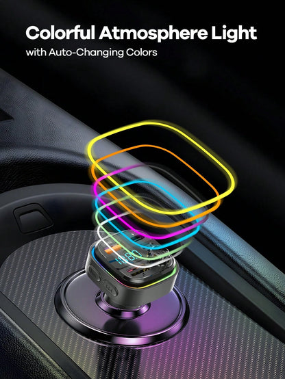 REMAX 3-Port Fast Charging Bluetooth Car Charger With RGB Ambient Light; USB-C Port; Built-In Microphone For Music/Call/Navigation; Bluetooth 5.3 With Auto Reconnect; Bluetooth & USB Dual-Mode Playbac
