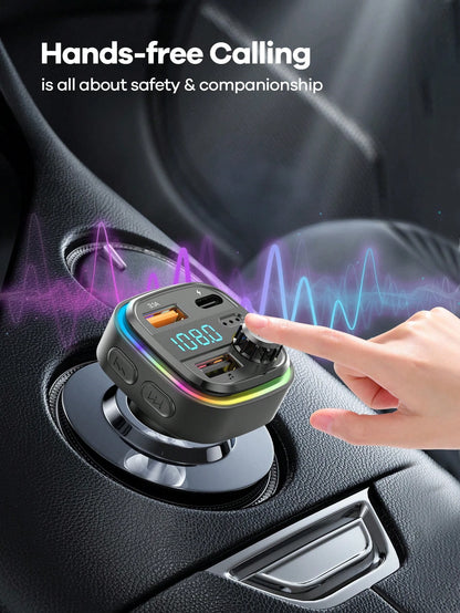 REMAX 3-Port Fast Charging Bluetooth Car Charger With RGB Ambient Light; USB-C Port; Built-In Microphone For Music/Call/Navigation; Bluetooth 5.3 With Auto Reconnect; Bluetooth & USB Dual-Mode Playbac