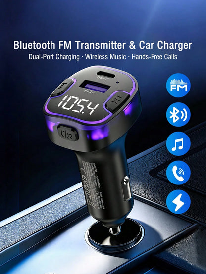 REMAX Car Bluetooth FM Transmitter With LED Ambient Light, Fast USB Car Charger Adapter, Wireless Music Streaming, Hands-Free Calling, USB Flash Drive MP3 Player, Dual Port Charging Car Accessory