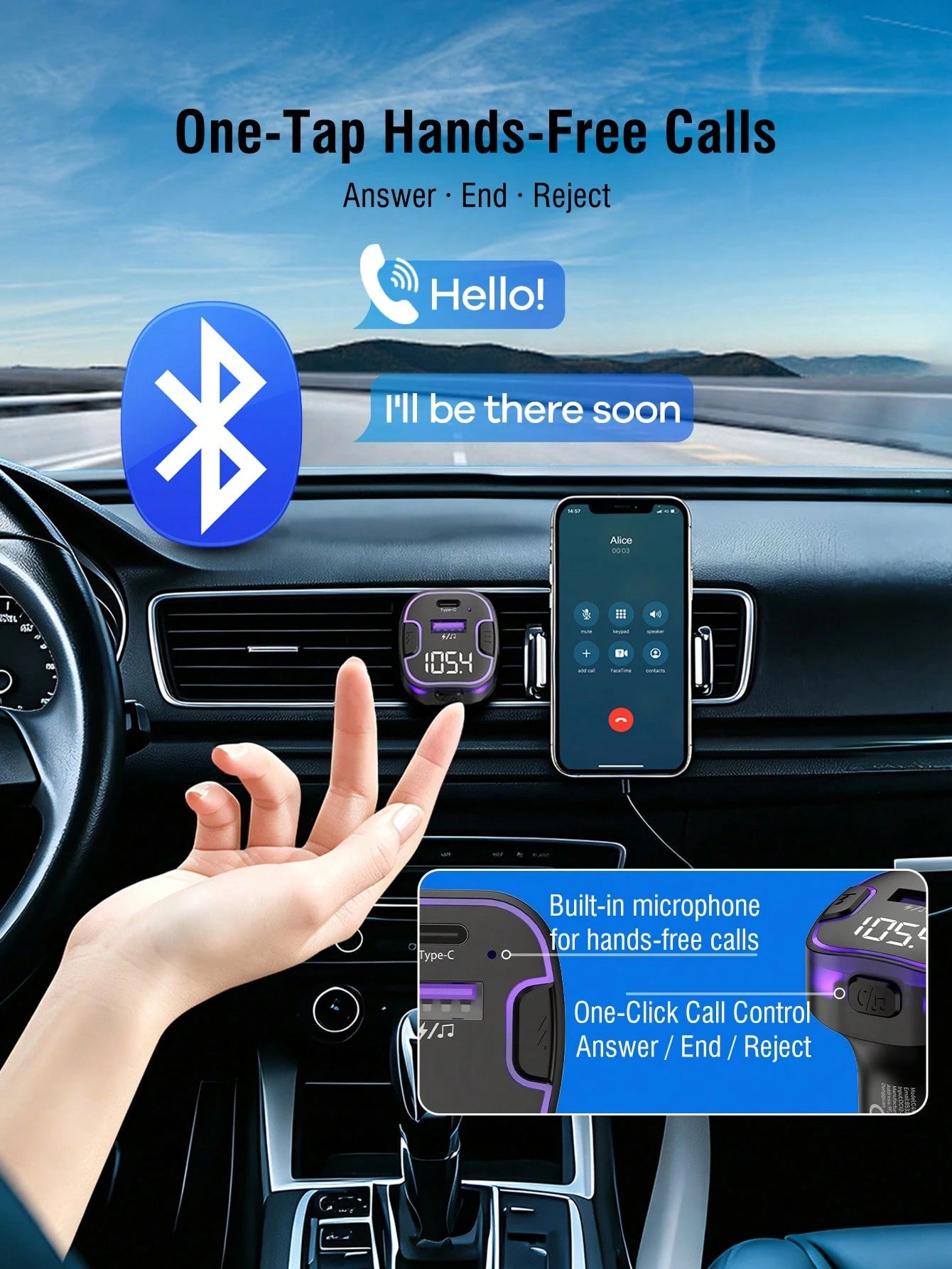 REMAX Car Bluetooth FM Transmitter With LED Ambient Light, Fast USB Car Charger Adapter, Wireless Music Streaming, Hands-Free Calling, USB Flash Drive MP3 Player, Dual Port Charging Car Accessory