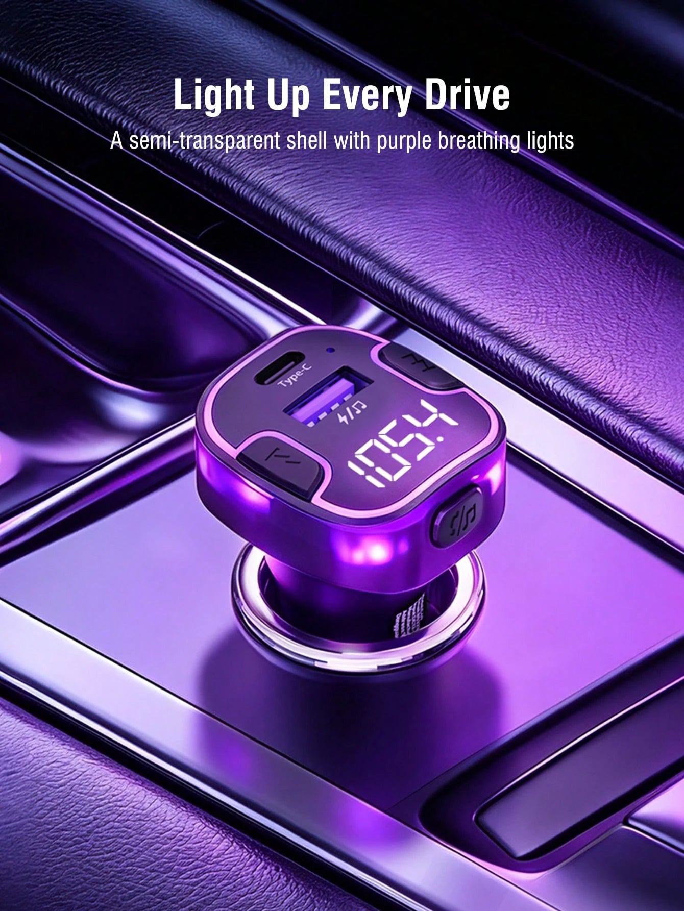 REMAX Car Bluetooth FM Transmitter With LED Ambient Light, Fast USB Car Charger Adapter, Wireless Music Streaming, Hands-Free Calling, USB Flash Drive MP3 Player, Dual Port Charging Car Accessory