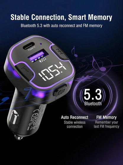 REMAX Car Bluetooth FM Transmitter With LED Ambient Light, Fast USB Car Charger Adapter, Wireless Music Streaming, Hands-Free Calling, USB Flash Drive MP3 Player, Dual Port Charging Car Accessory