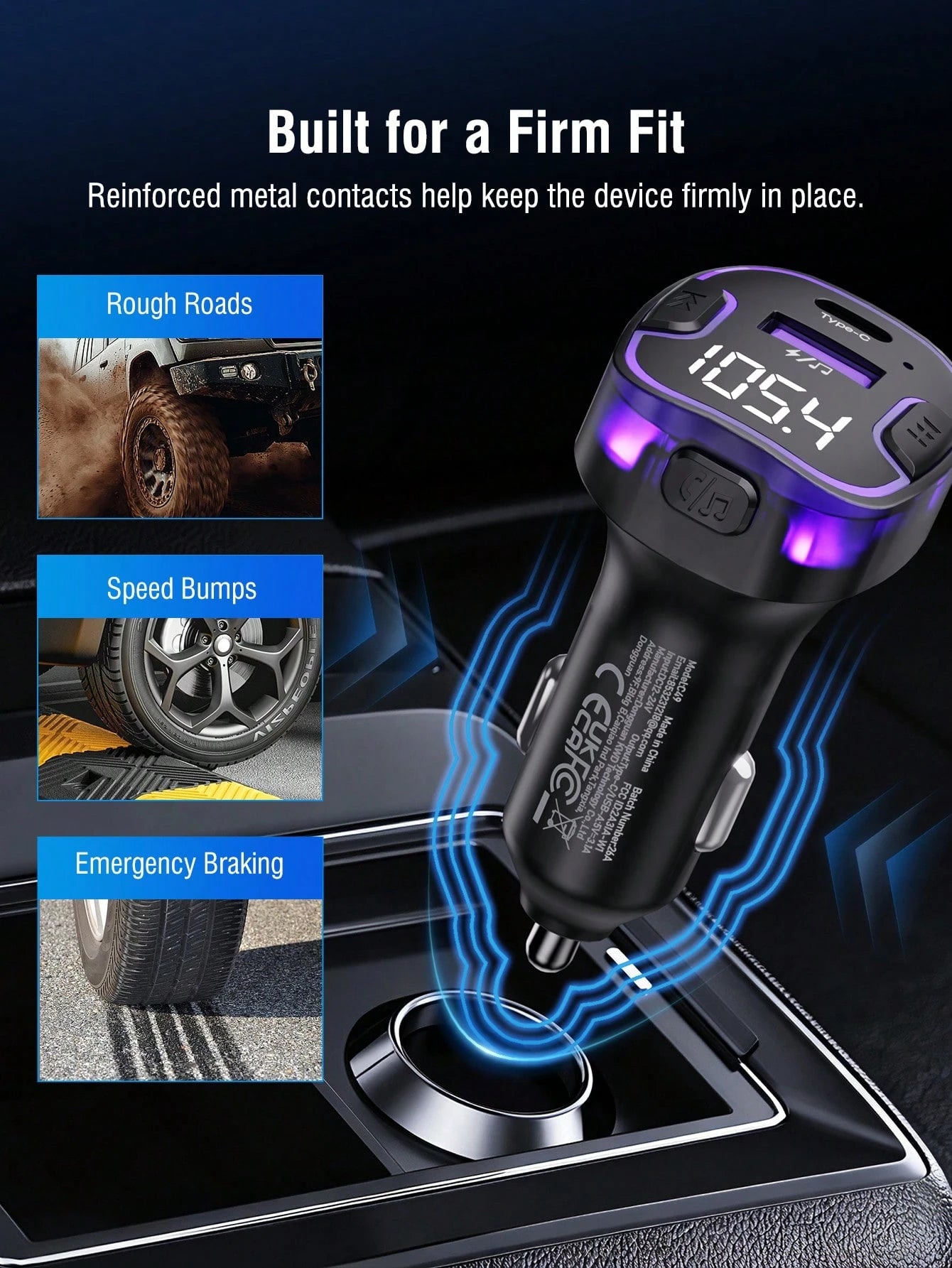 REMAX Car Bluetooth FM Transmitter With LED Ambient Light, Fast USB Car Charger Adapter, Wireless Music Streaming, Hands-Free Calling, USB Flash Drive MP3 Player, Dual Port Charging Car Accessory