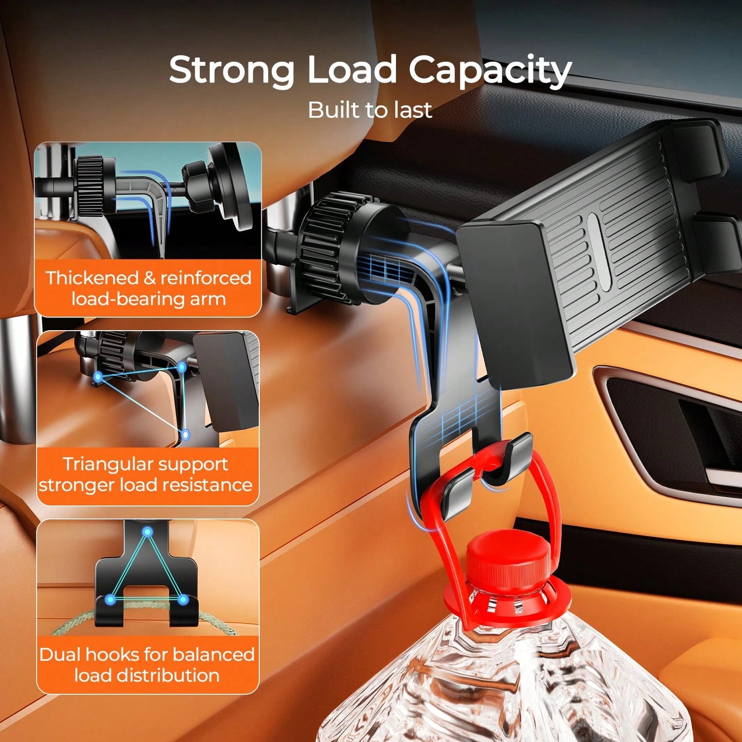 REMAX Universal Car Phone/Tablet Holder With Dual Hooks, Screw Lock For Stable Use, 360° Adjustable, Easy Installation, Car Accessories, Car Essentials