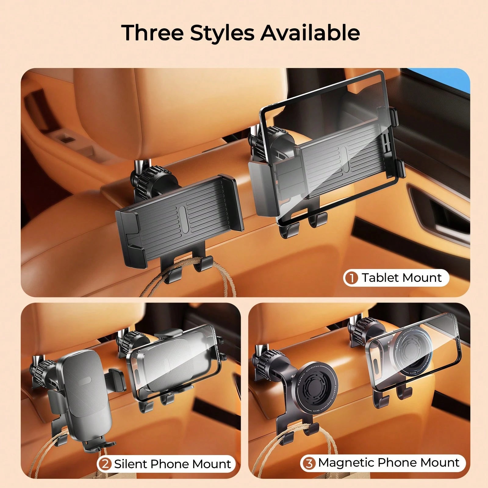 REMAX Universal Car Phone/Tablet Holder With Dual Hooks, Screw Lock For Stable Use, 360° Adjustable, Easy Installation, Car Accessories, Car Essentials