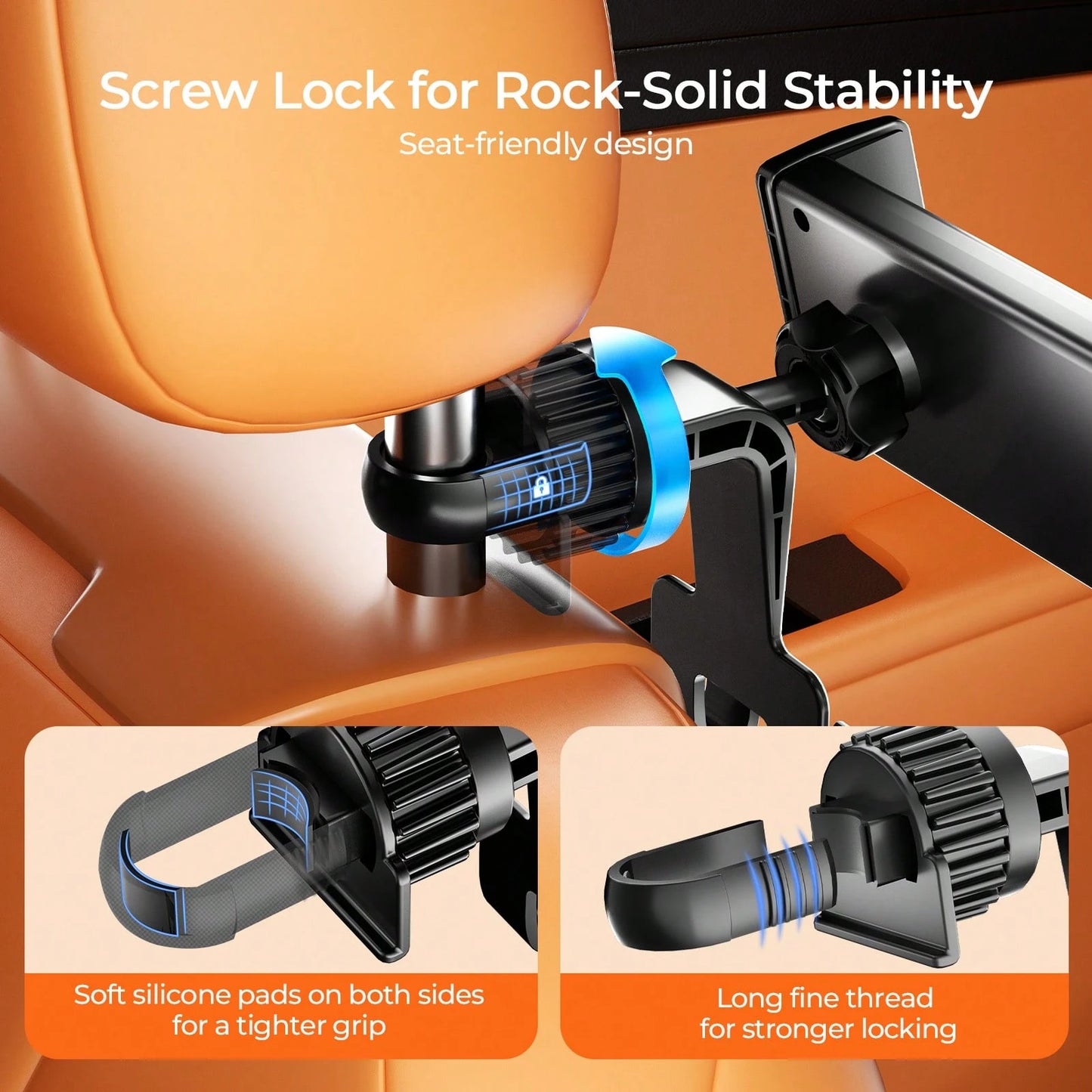 REMAX Universal Car Phone/Tablet Holder With Dual Hooks, Screw Lock For Stable Use, 360° Adjustable, Easy Installation, Car Accessories, Car Essentials