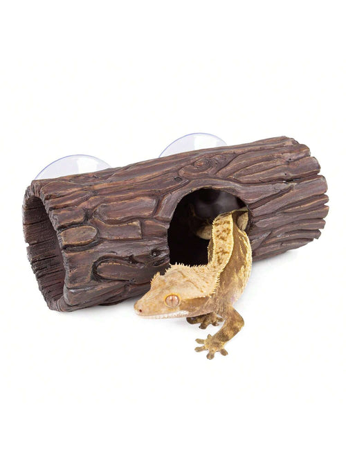 REPTIZOO Reptile Hide Cave Resin Hollow Tree Trunk Hideout Hermit Crab Climbing Toys Reptile Shelter Sleeping Cave For Arboreal Reptiles, Hermit Crabs, Leopard Gecko, Lizard Terrarium Decor
