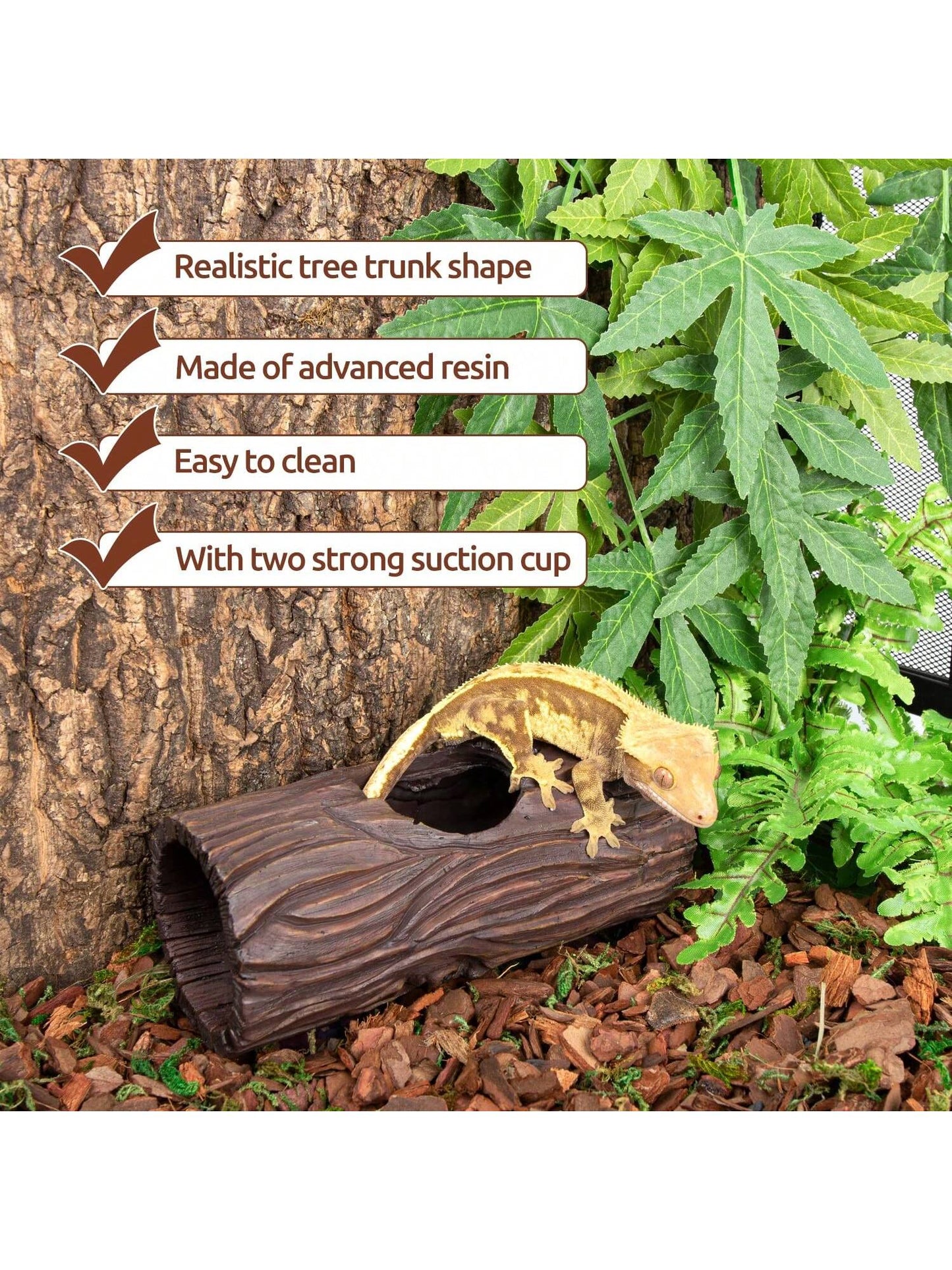 REPTIZOO Reptile Hide Cave Resin Hollow Tree Trunk Hideout Hermit Crab Climbing Toys Reptile Shelter Sleeping Cave For Arboreal Reptiles, Hermit Crabs, Leopard Gecko, Lizard Terrarium Decor