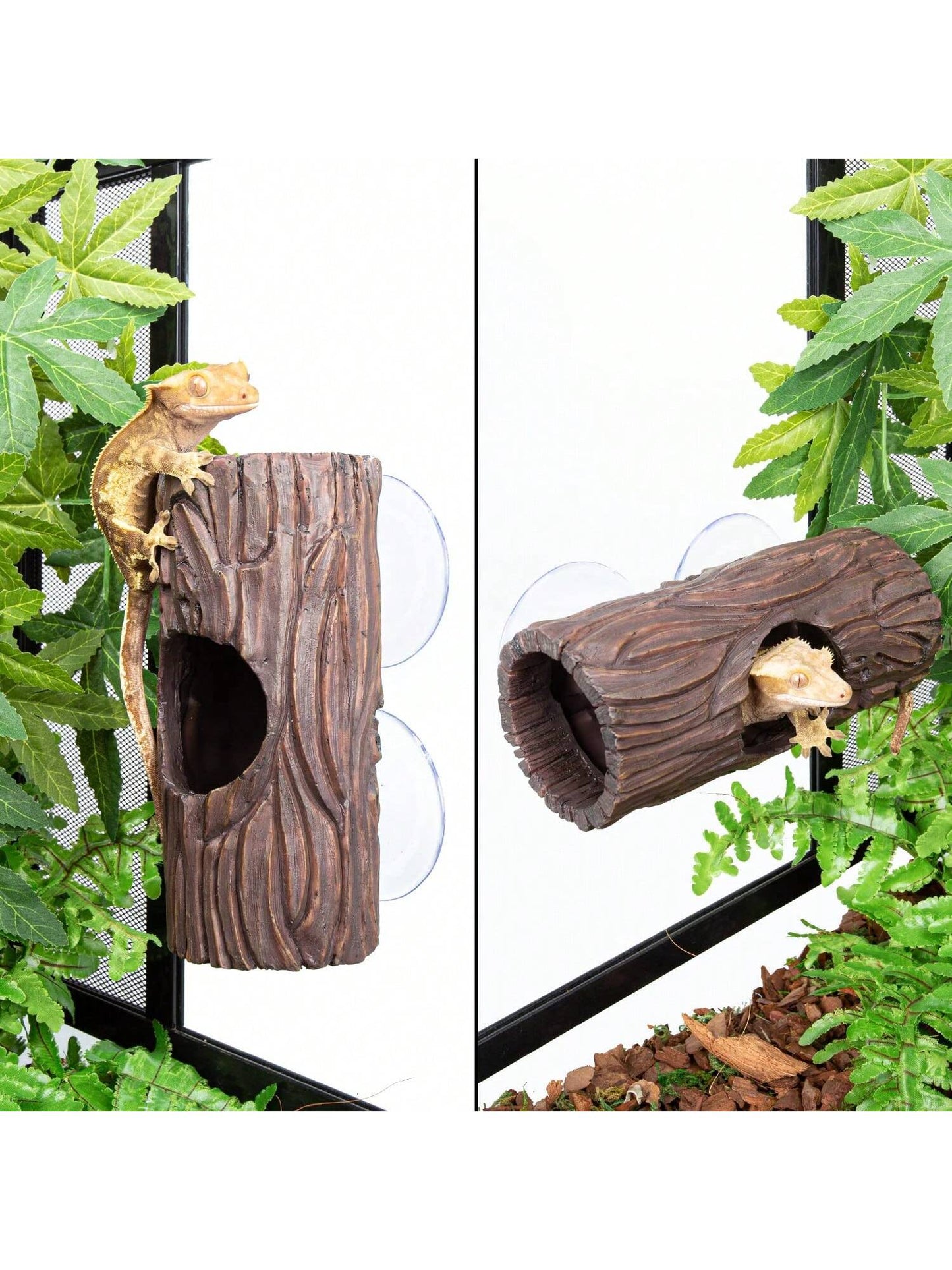 REPTIZOO Reptile Hide Cave Resin Hollow Tree Trunk Hideout Hermit Crab Climbing Toys Reptile Shelter Sleeping Cave For Arboreal Reptiles, Hermit Crabs, Leopard Gecko, Lizard Terrarium Decor