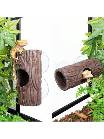 REPTIZOO Reptile Hide Cave Resin Hollow Tree Trunk Hideout Hermit Crab Climbing Toys Reptile Shelter Sleeping Cave For Arboreal Reptiles, Hermit Crabs, Leopard Gecko, Lizard Terrarium Decor