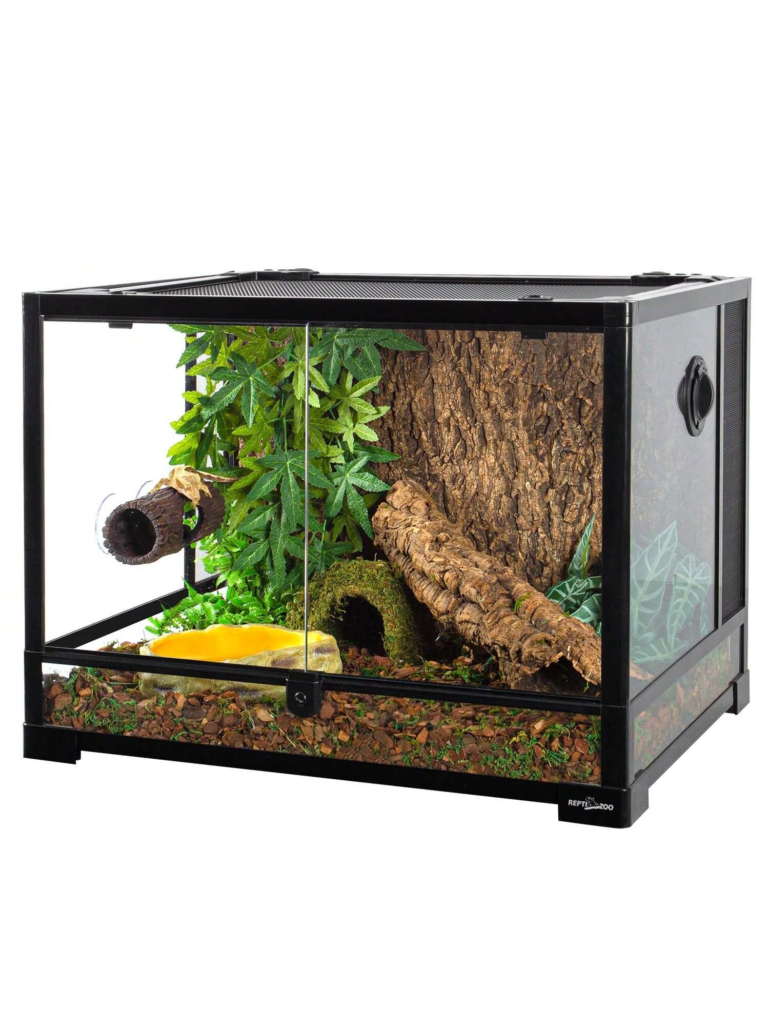 REPTIZOO Reptile Hide Cave Resin Hollow Tree Trunk Hideout Hermit Crab Climbing Toys Reptile Shelter Sleeping Cave For Arboreal Reptiles, Hermit Crabs, Leopard Gecko, Lizard Terrarium Decor