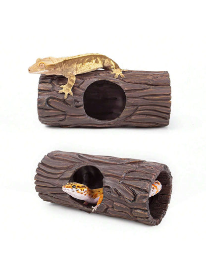 REPTIZOO Reptile Hide Cave Resin Hollow Tree Trunk Hideout Hermit Crab Climbing Toys Reptile Shelter Sleeping Cave For Arboreal Reptiles, Hermit Crabs, Leopard Gecko, Lizard Terrarium Decor