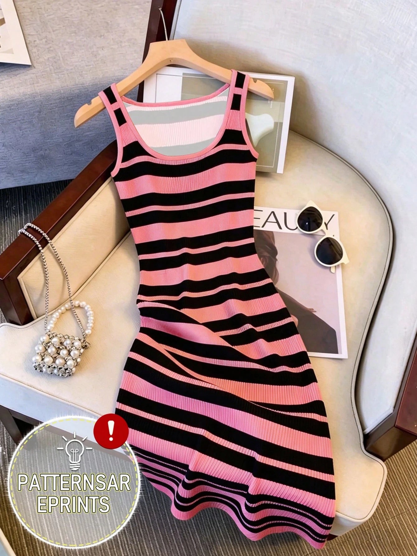 Resyla Colorblock Striped Sweet Style Knit Camisole Dress, Women's New Summer Sexy Bodycon Mini Dress, Ladies' Long Dress
