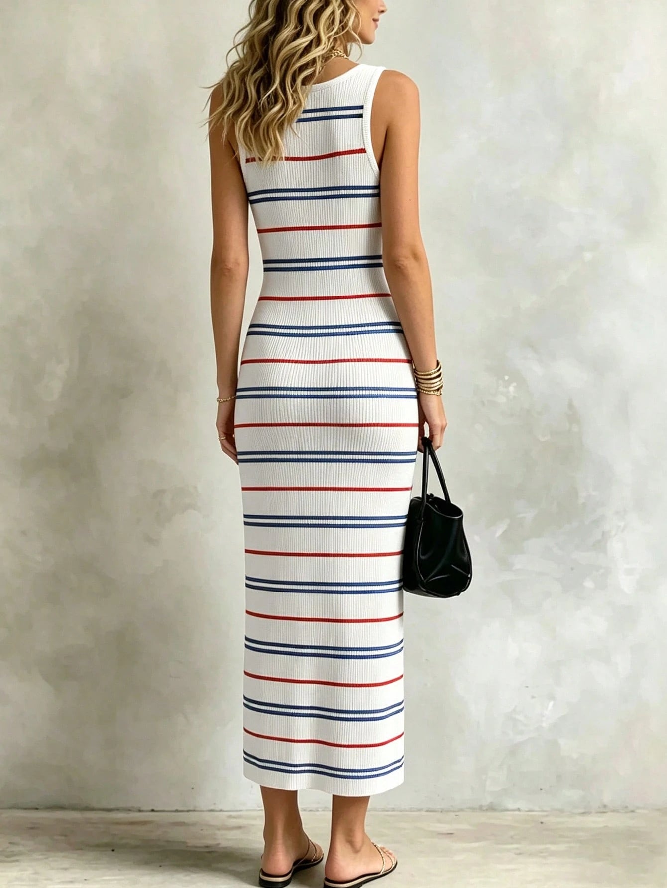 Resyla Colorblock Striped Sweet Style Knit Camisole Dress, Women's New Summer Sexy Bodycon Mini Dress, Ladies' Long Dress