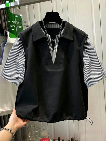 Resyla Fashion Patchwork Striped Casual Women's Commute Daily Home Top