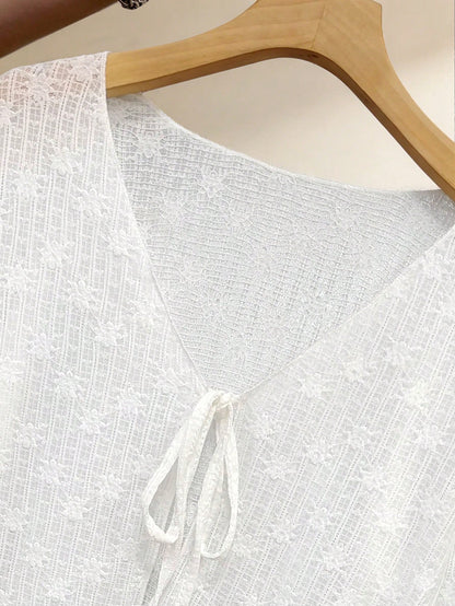 Resyla French Style Slip Dress Layered With A Ruffled Long-Sleeved T-Shirt Cover Up For Women's Summer Sun Protection Top