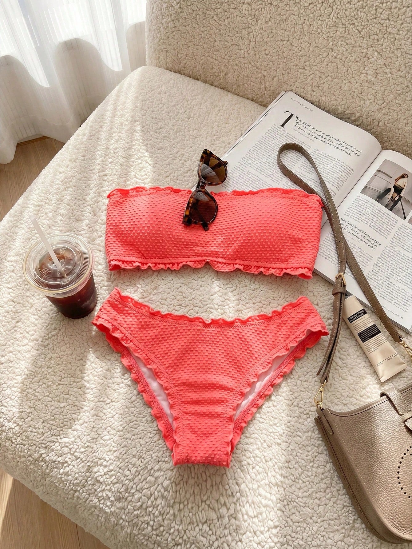 Resyla Summer Beach Frill Trim Bandeau Bikini Set Vacation