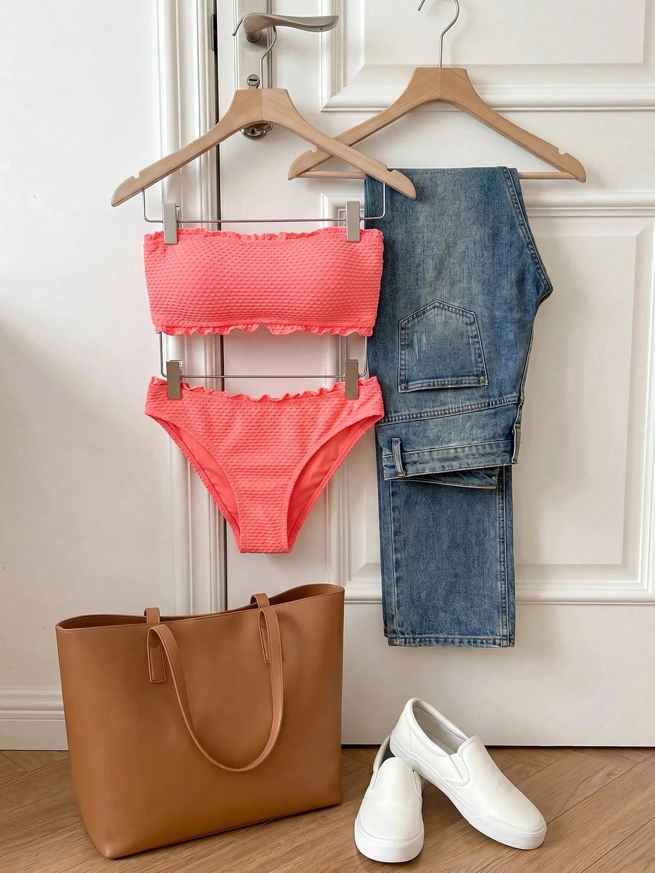 Resyla Summer Beach Frill Trim Bandeau Bikini Set Vacation