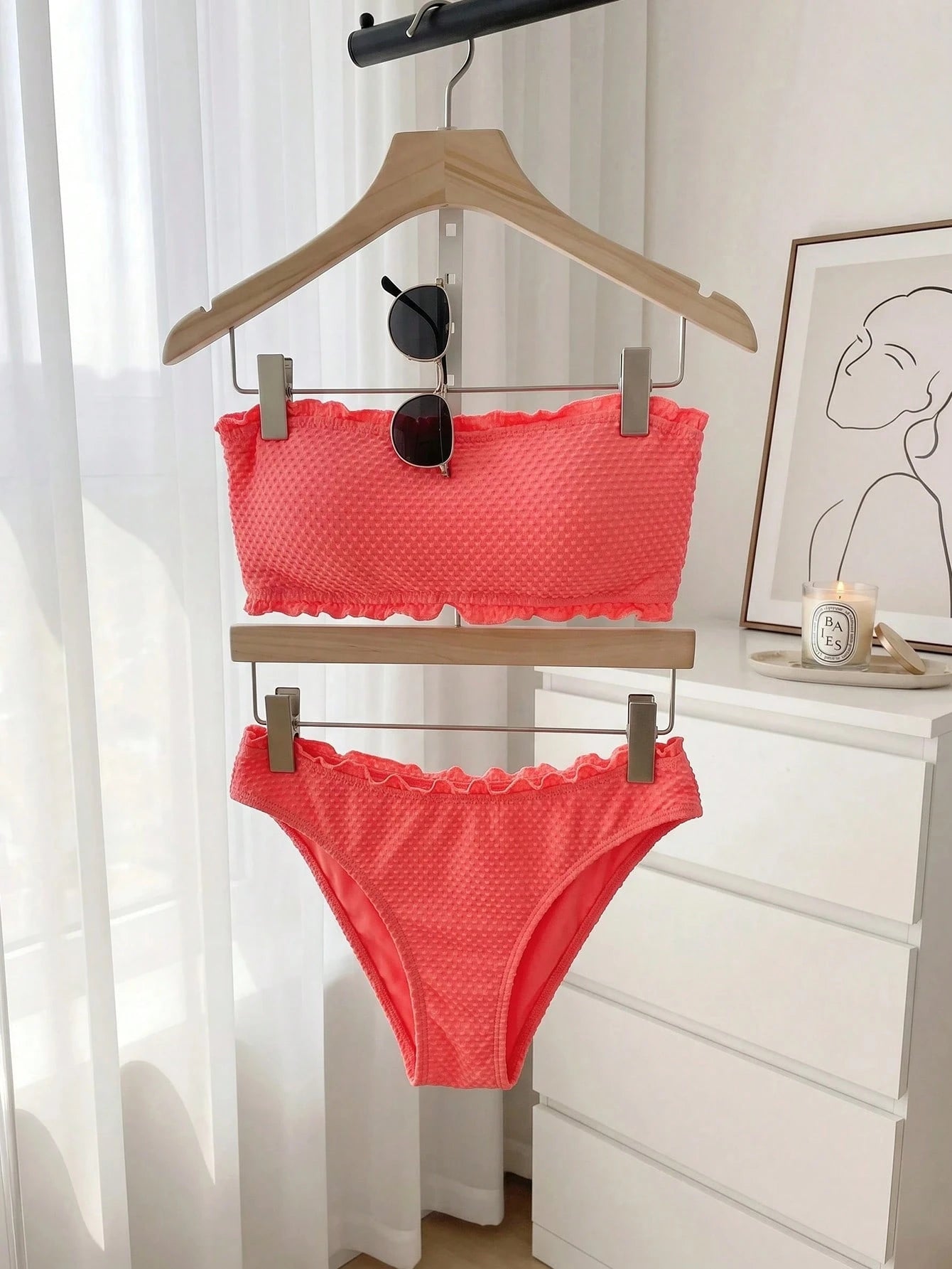 Resyla Summer Beach Frill Trim Bandeau Bikini Set Vacation