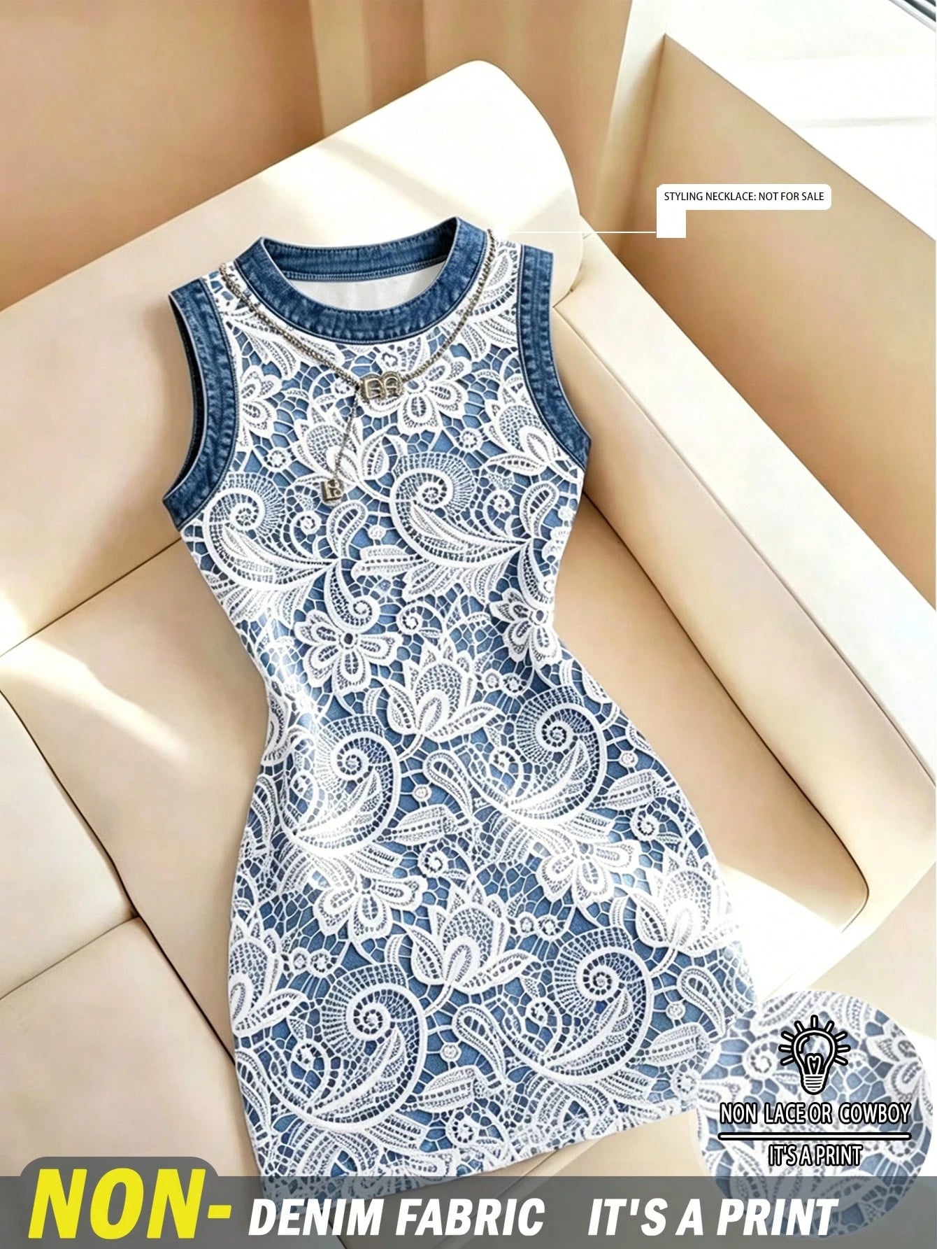 Resyla Women's 3D Simulation Contrast Color Round Neck Digital Print Mid-Length Dress