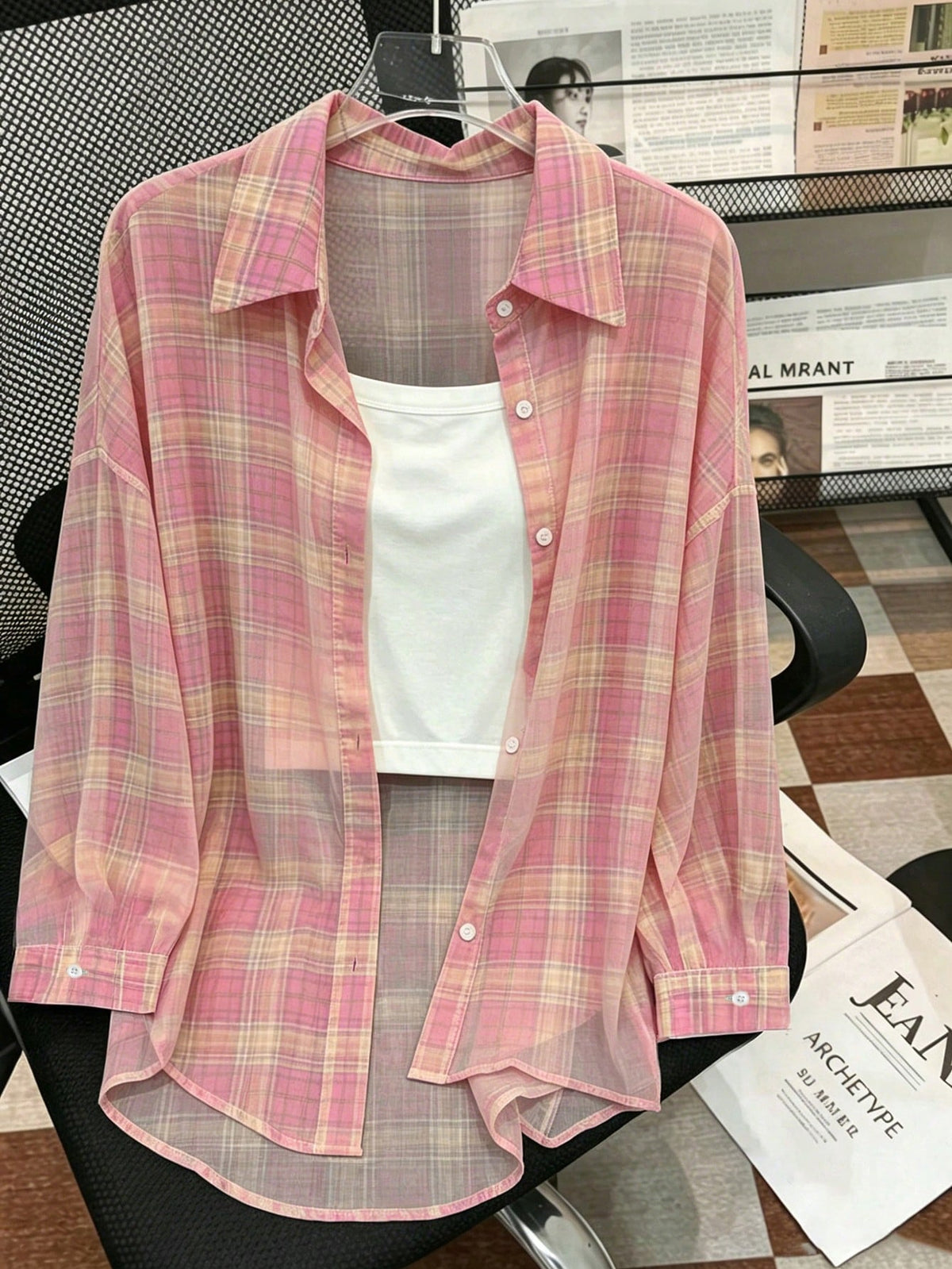 Resyla Women's Casual Commuter Plaid Shirt