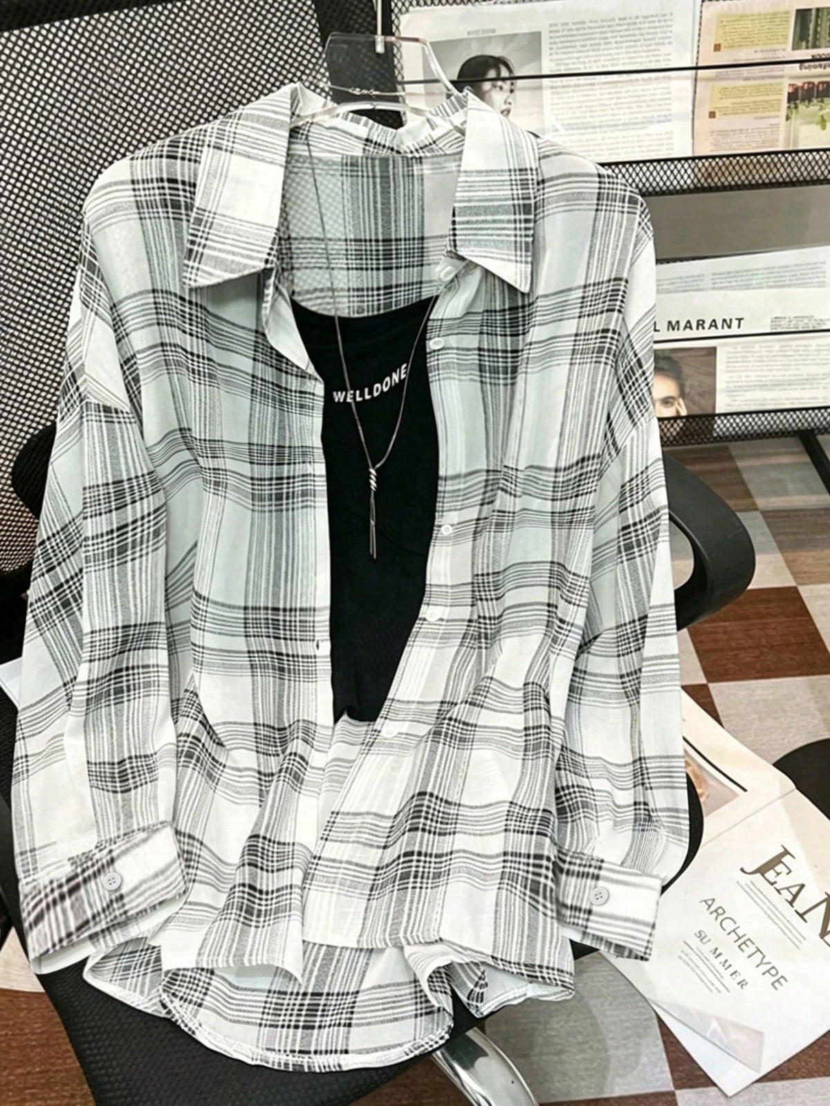 Resyla Women's Casual Commuter Plaid Shirt