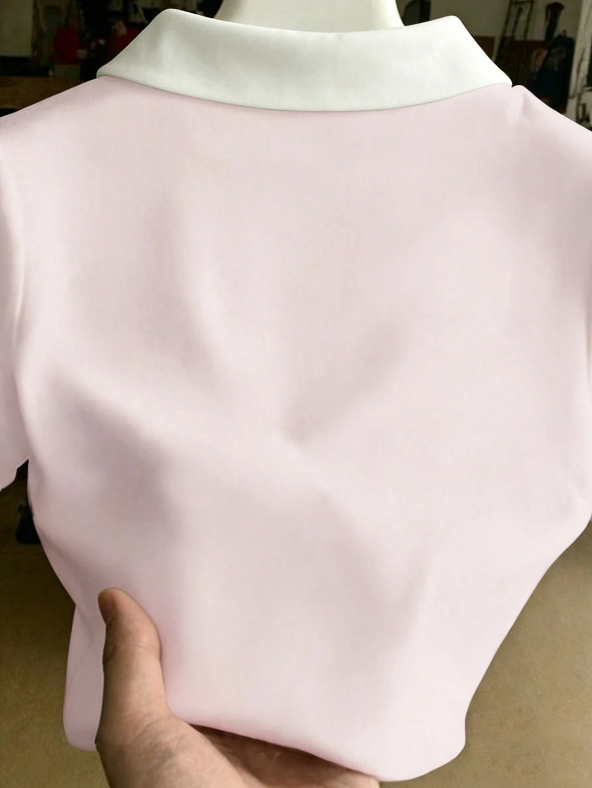 Resyla Women's Gentle Style Contrast Color Lapel Print Fresh Floral Pink Slimming Short Sleeve Top