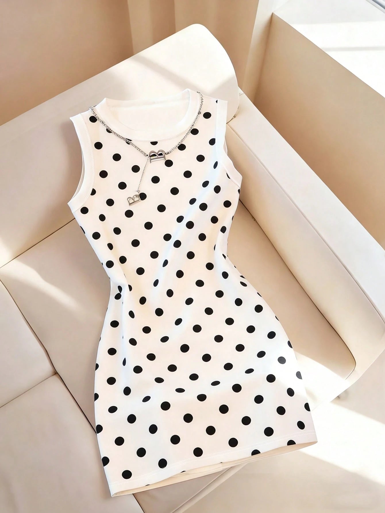 Resyla Women's New Striped Print Round Neck Fitted Sleeveless Dress, Spring/Summer