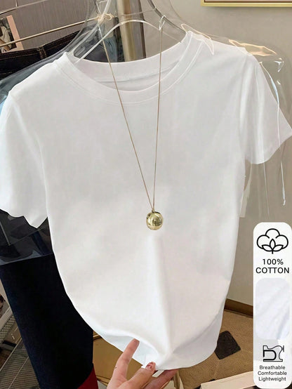 Resyla Women's Solid Color Minimalist Casual Round Neck Short Sleeve T-Shirt